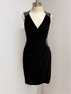 B. Darlin Women's Black Embellished Faux Wrap Cocktail Dress Size S